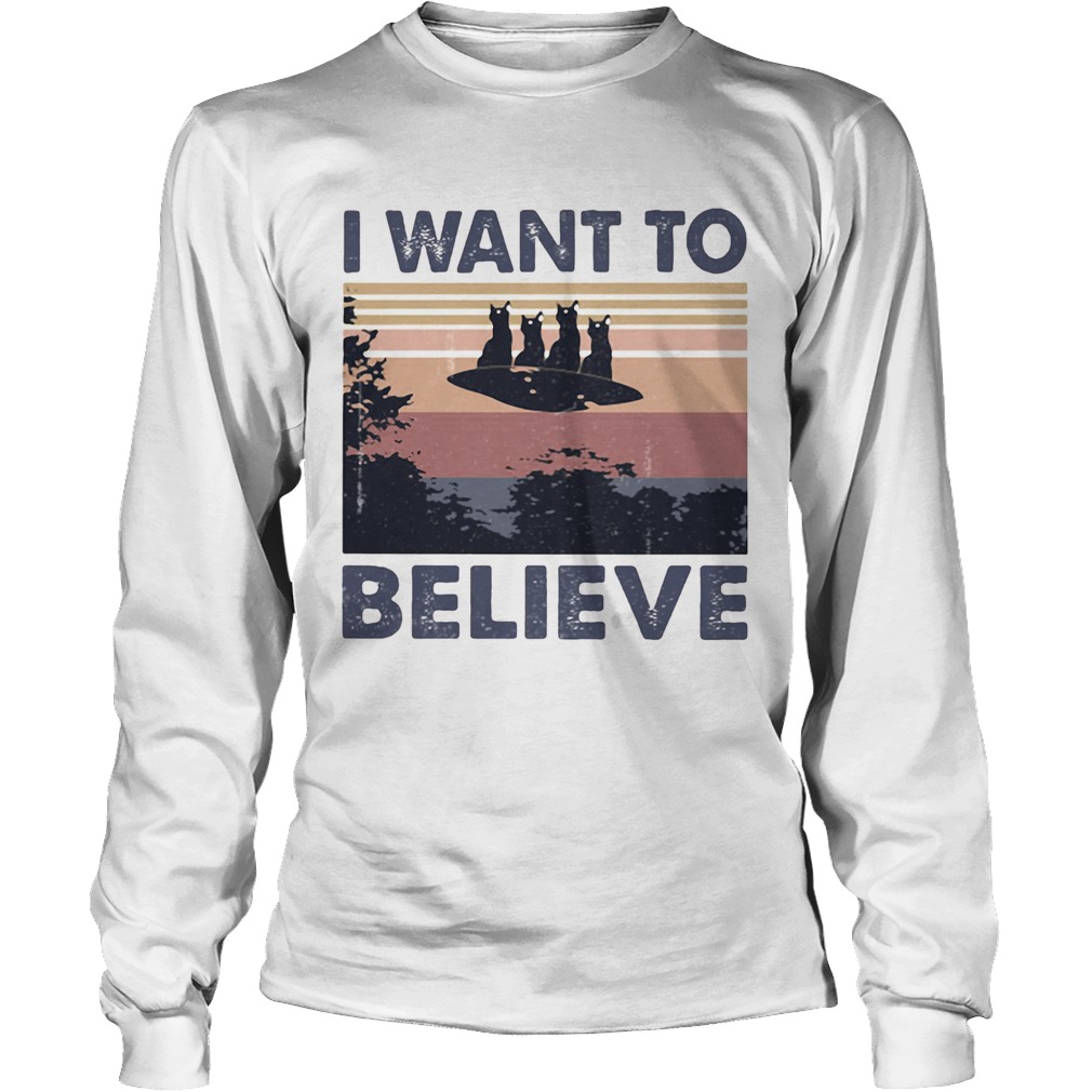 Cats UFO I want to believe vintage retro Long Sleeve