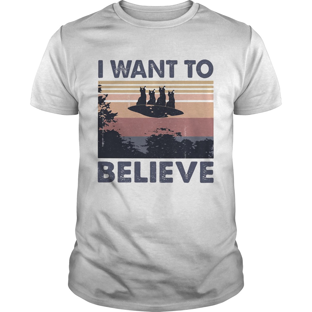 Cats UFO I want to believe vintage retro shirt