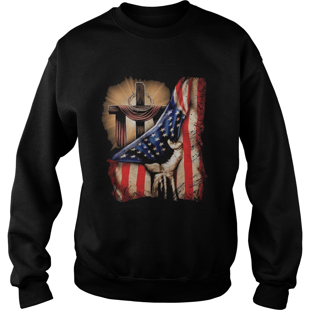 Cross Christ American Flag Pride Hand Christian Lover Gift Sweatshirt