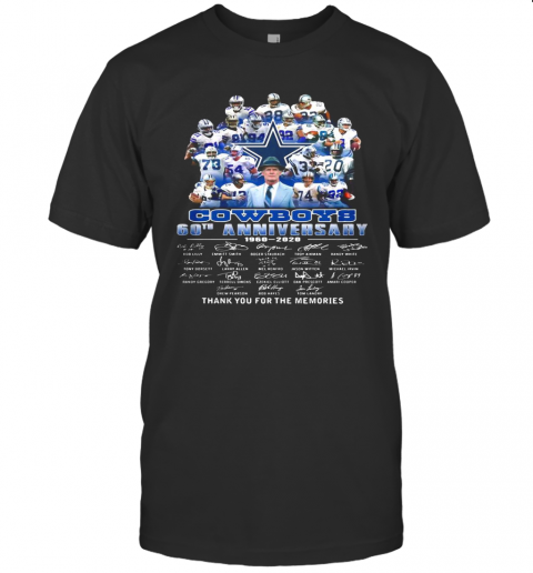 Dallas Cowboys Football Team 60Th Anniversary 1960 2020 Thank You For The Memories Signatures T-Shirt