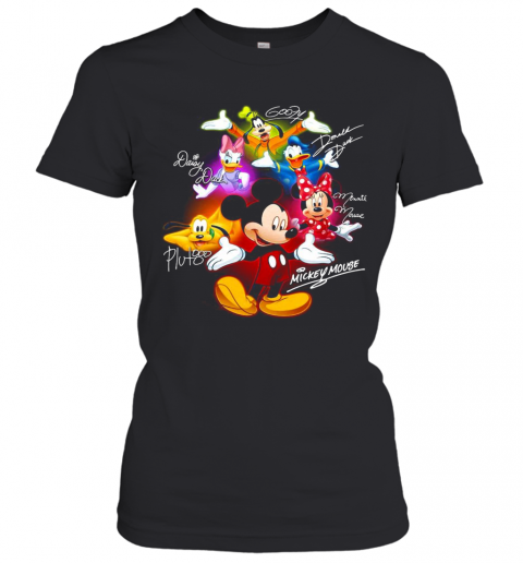 Disney Mickey Mouse Cartoon Characters Signatures T-Shirt Classic Women's T-shirt
