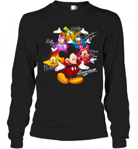 Disney Mickey Mouse Cartoon Characters Signatures T-Shirt Long Sleeved T-shirt 
