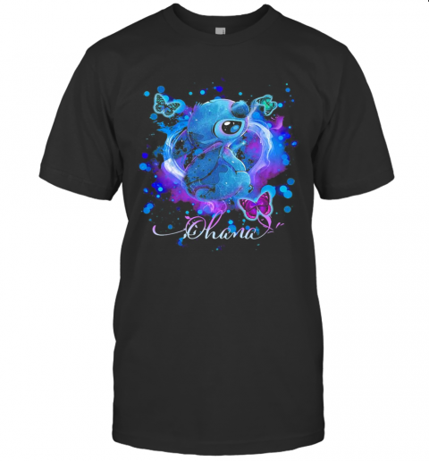 Disney Stitch And Butterflies Ohana Color T-Shirt