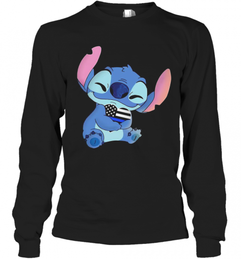Disney Stitch Hug Heart American Flag Independence Day T-Shirt Long Sleeved T-shirt 