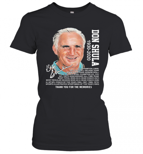 Don Shula 1930 2020 Miami Dolphins Thank You For The Memories Signature T-Shirt Classic Women's T-shirt