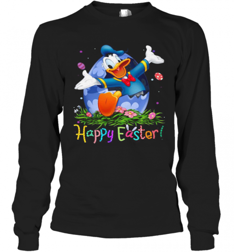 Donald Duck Happy Easter Flowers T-Shirt Long Sleeved T-shirt 