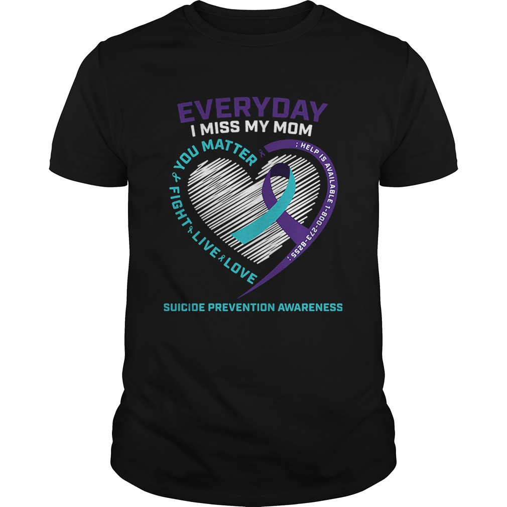Everyday i miss mom you matter fight live love help is available cancer awareness hearts shirt