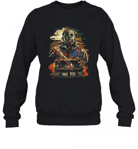 Halloween Michael Myers Holding Knife Fire T-Shirt Unisex Sweatshirt