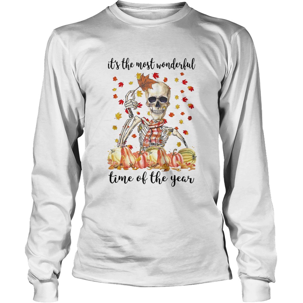 Halloween skeleton its the most wonderful time of the year maples leaves Long Sleeve