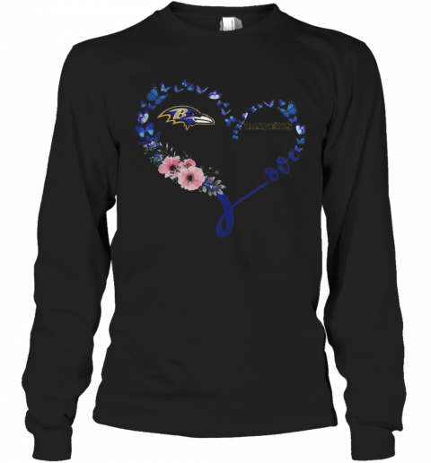 Heart Butterfly Love Baltimore Ravens T-Shirt Long Sleeved T-shirt 