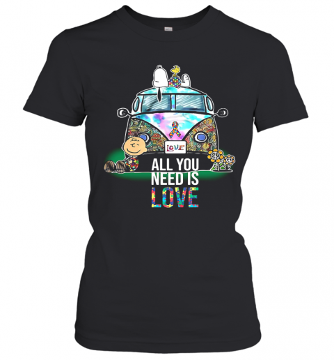 Hippie Bus Snoopy And Charlie Brown All You Need Is Love Autism Cancer Awareness T-Shirt Classic Women's T-shirt