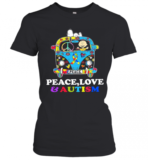 Hippie Bus Snoopy And Charlie Brown Peace Love And Autism T-Shirt Classic Women's T-shirt