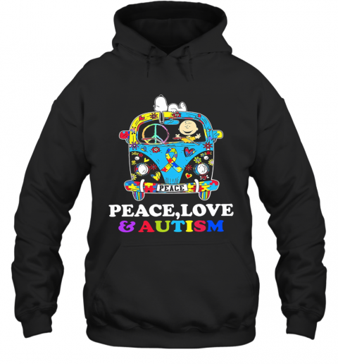 Hippie Bus Snoopy And Charlie Brown Peace Love And Autism T-Shirt Unisex Hoodie