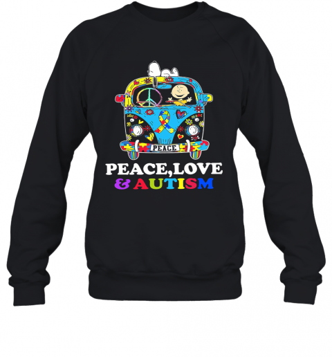 Hippie Bus Snoopy And Charlie Brown Peace Love And Autism T-Shirt Unisex Sweatshirt