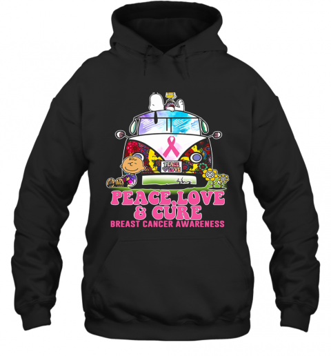 Hippie Bus Snoopy And Charlie Brown Peace Love And Cure Breast Cancer Awareness T-Shirt Unisex Hoodie