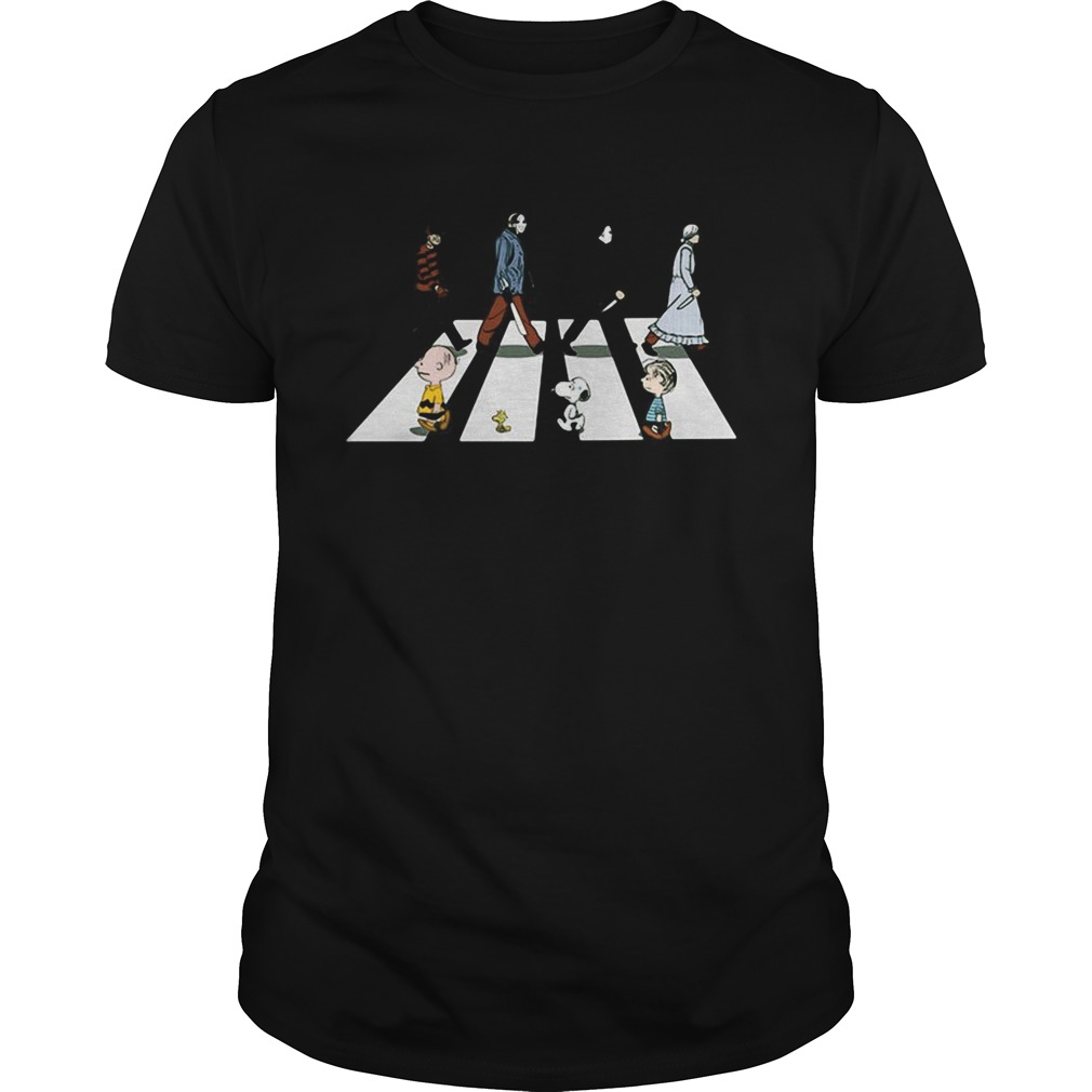 Horror characters and the peanuts abbey road shirt