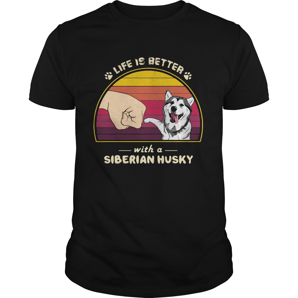 Life is better with a siberian husky hand footprint vintage retro shirt