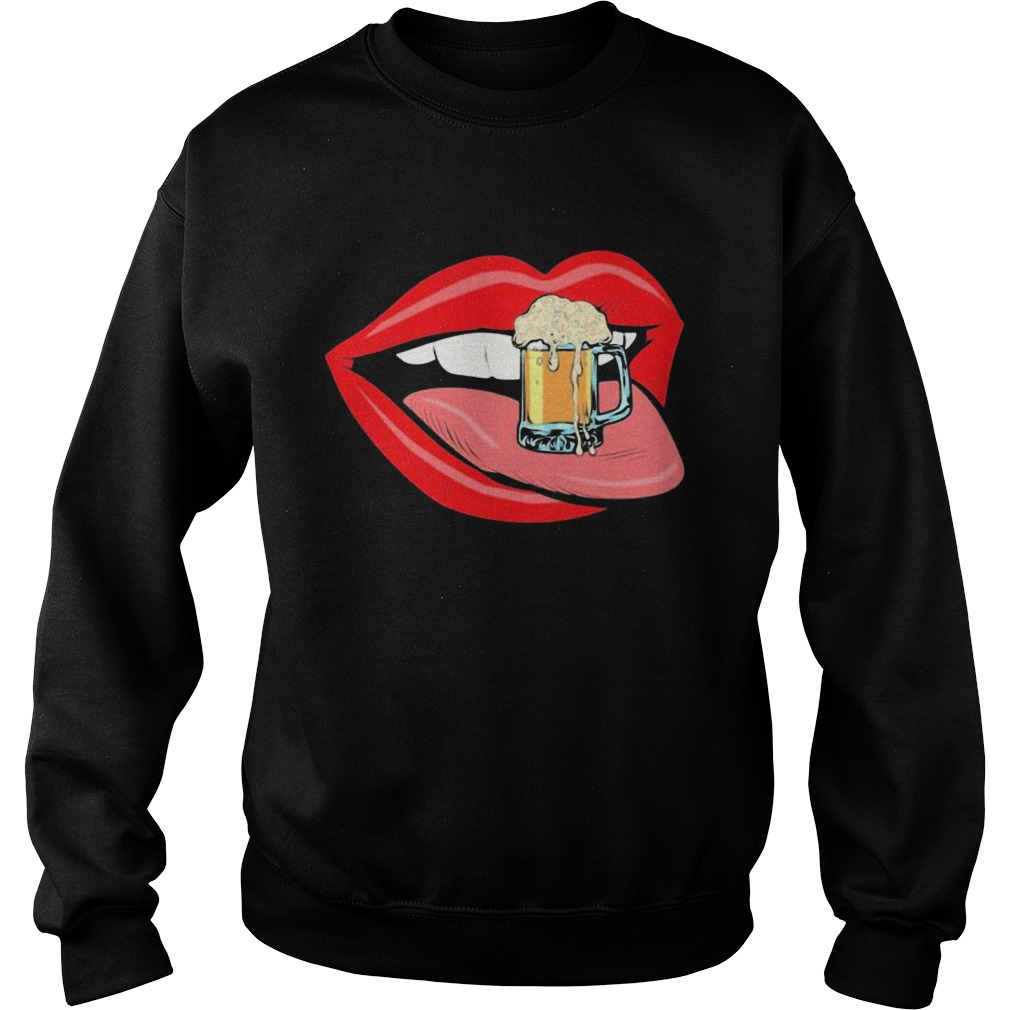 Lips beer mug foam female tongue mouth Sweatshirt
