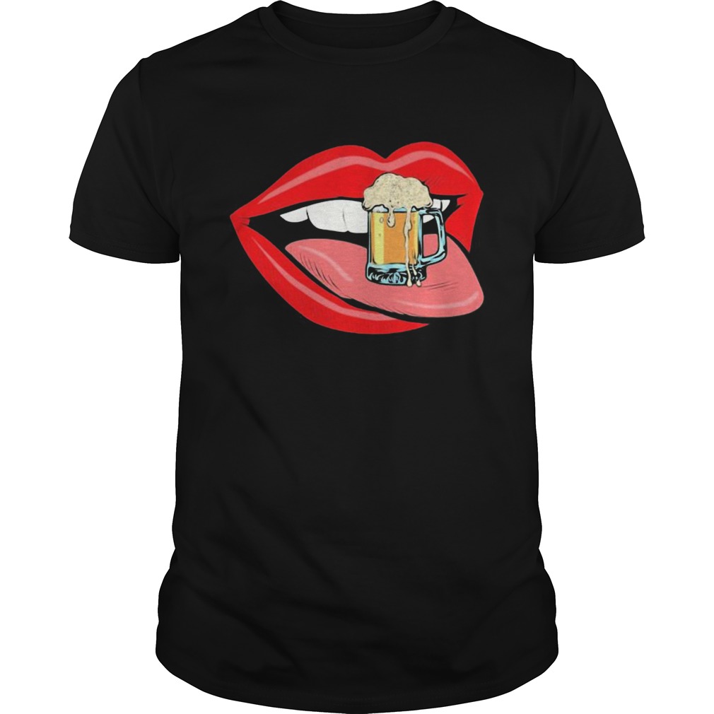 Lips beer mug foam female tongue mouth shirt