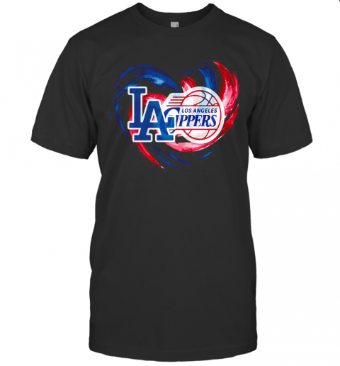 Los Angeles Dodgers And Los Angeles Clippers Heart Color T-Shirt