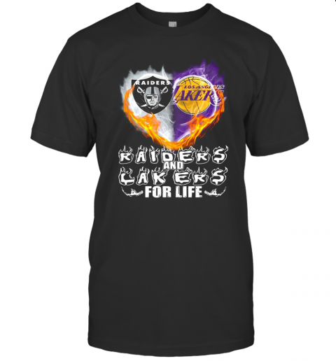 Los Angeles Raiders And Los Angeles Lakers For Life Heart T-Shirt