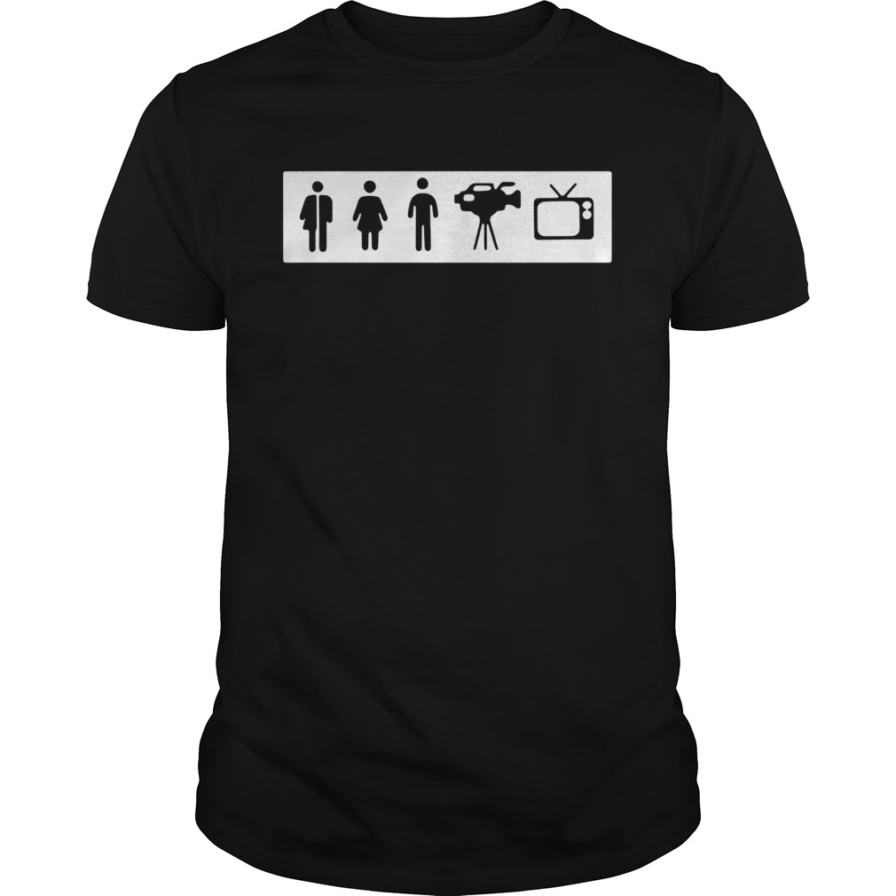 Person woman man camera TV words cognitive test shirt