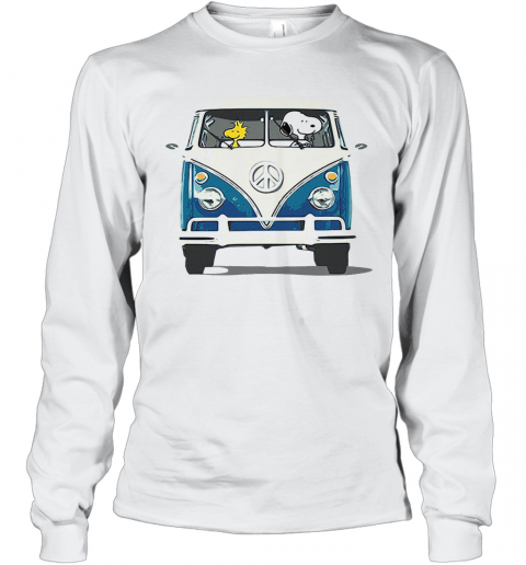 Snoopy And Woodstock Driving Peace Bus T-Shirt Long Sleeved T-shirt 