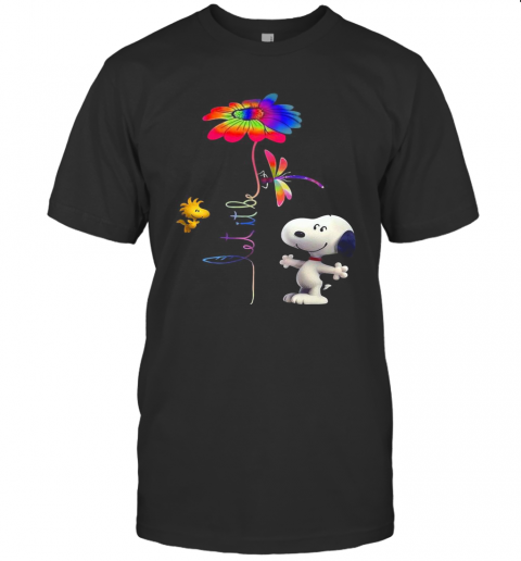Snoopy Woodstock And Butterfly Let It Be Flower T-Shirt