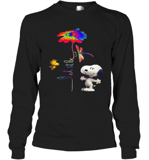 Snoopy Woodstock And Butterfly Let It Be Flower T-Shirt Long Sleeved T-shirt 