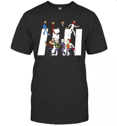 The Beatles And Halloween Horror Characters Films Abbey Road T-Shirt