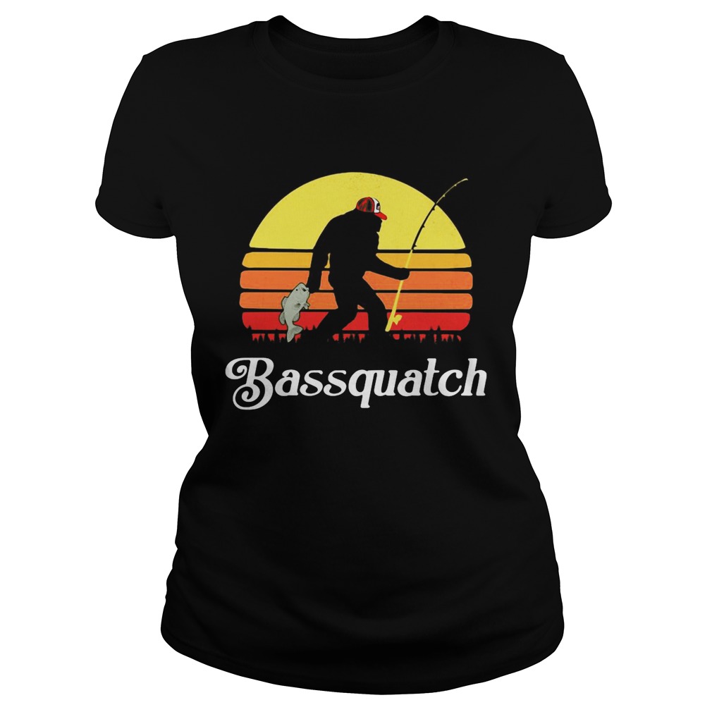 Bigfoot Fishing Bassquatch Sunset Classic Ladies