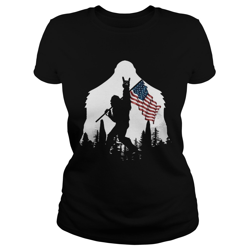 Bigfoot Rock And Roll Usa Flag In The Forest Classic Ladies