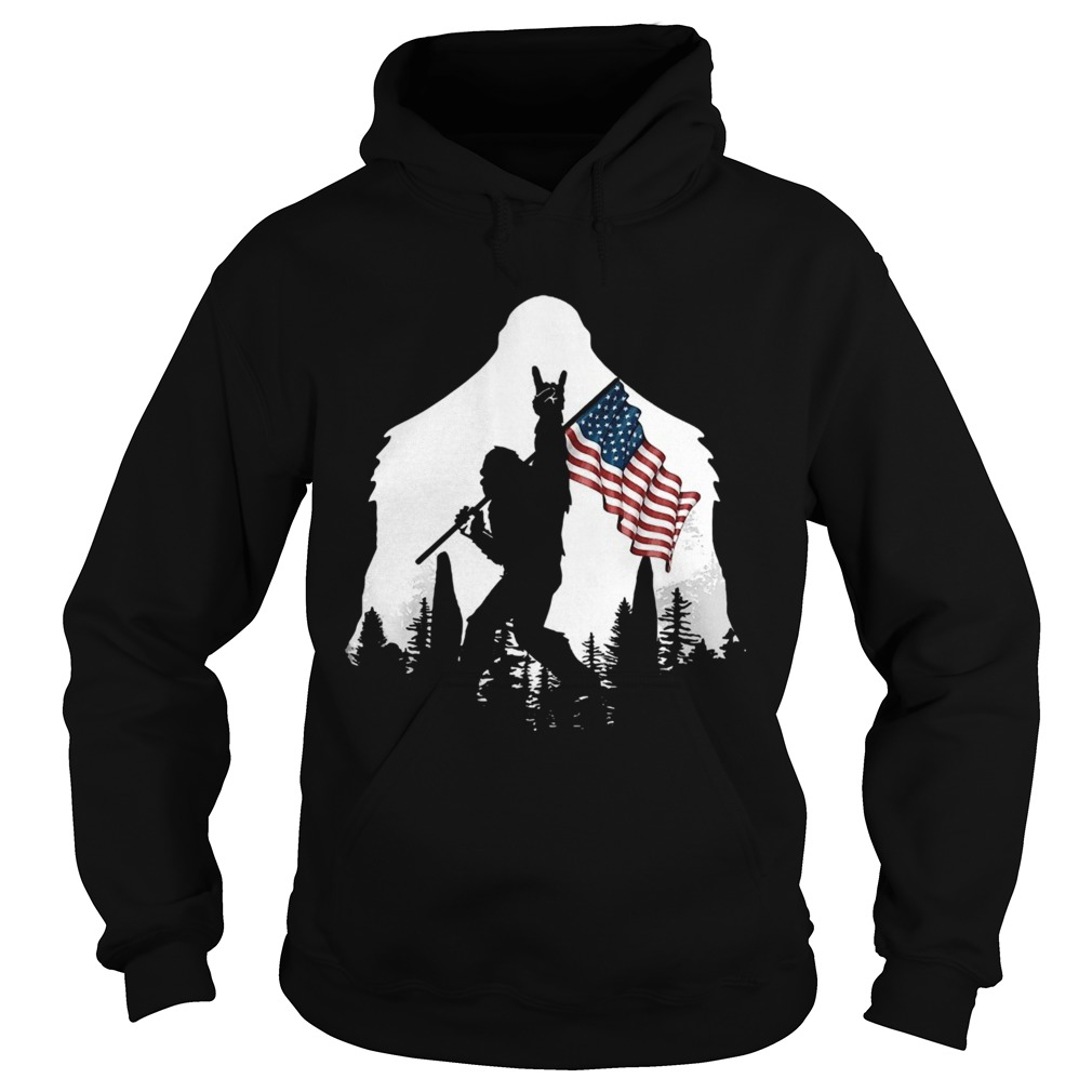 Bigfoot Rock And Roll Usa Flag In The Forest Hoodie