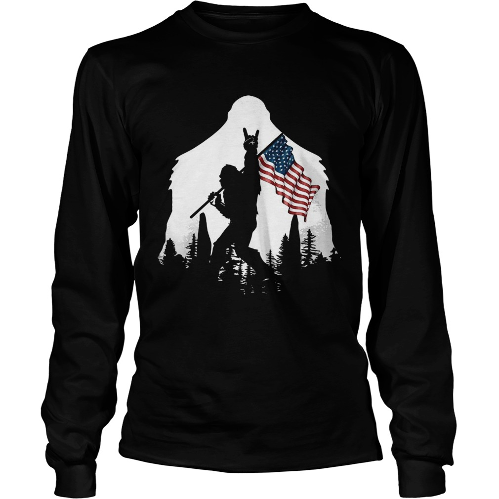 Bigfoot Rock And Roll Usa Flag In The Forest Long Sleeve