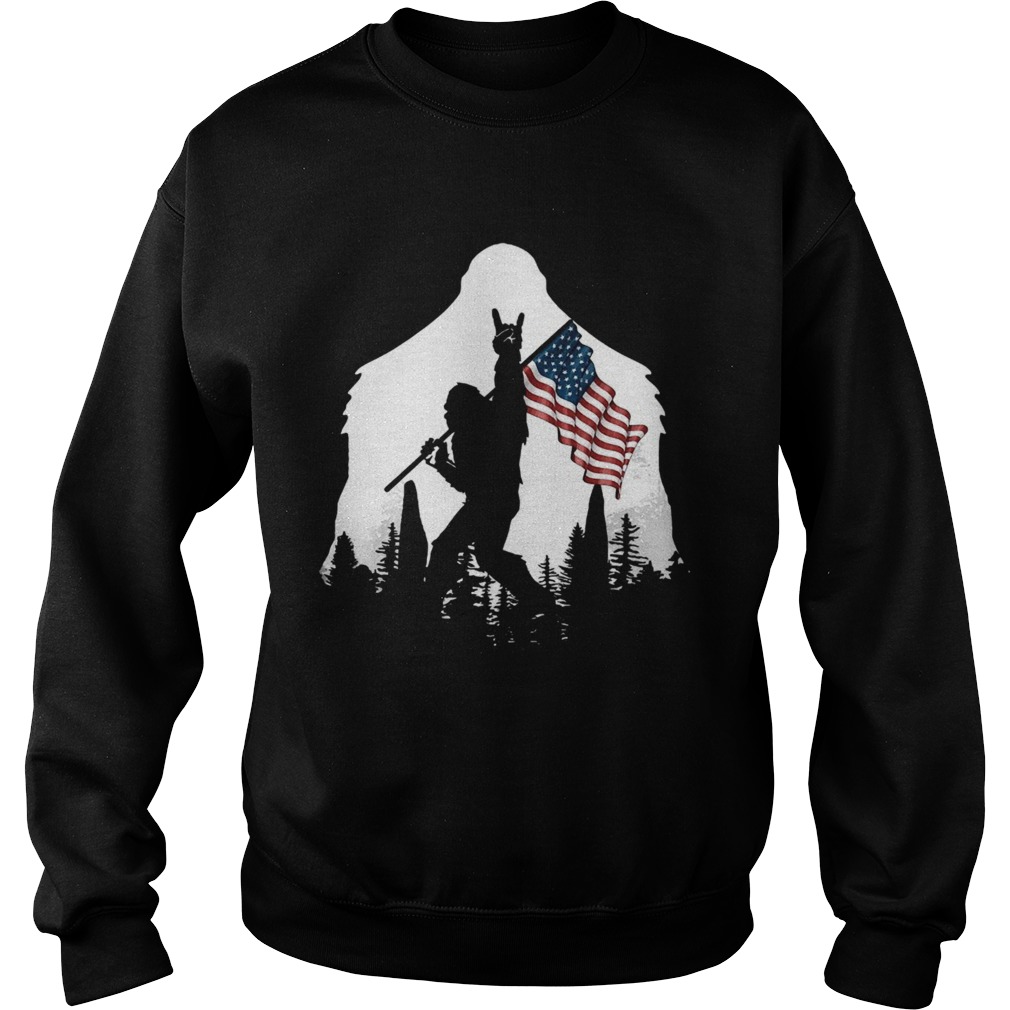 Bigfoot Rock And Roll Usa Flag In The Forest Sweatshirt