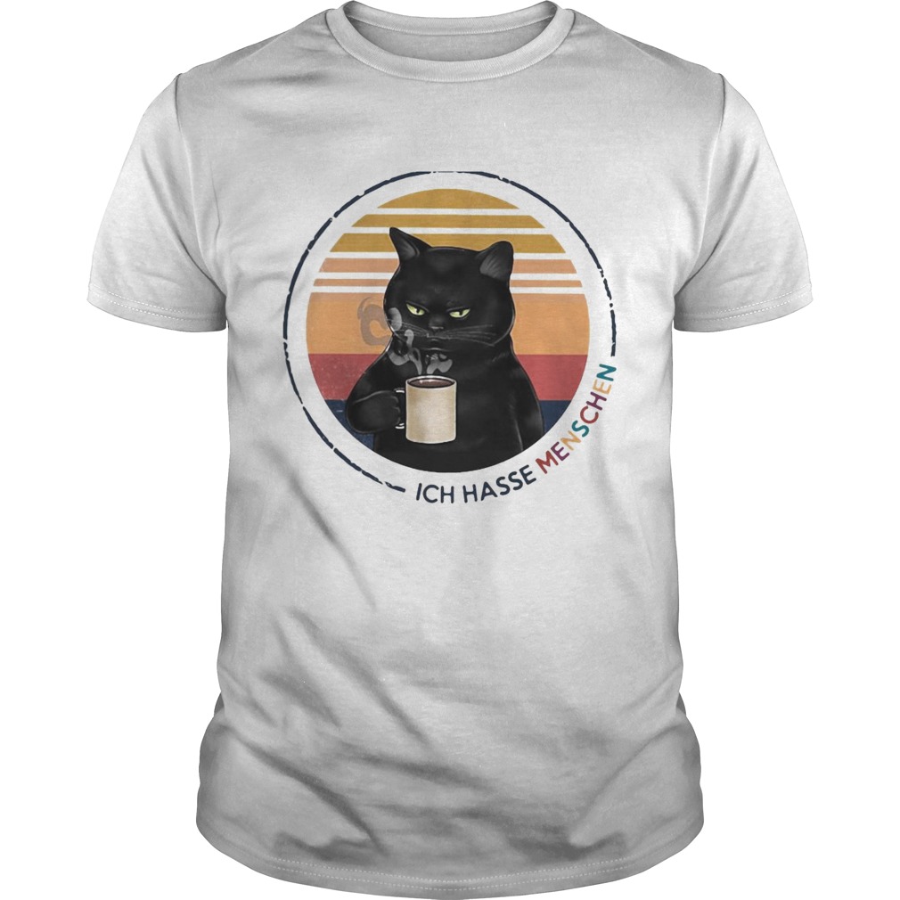 Black Cat Drink Coffee Ich Hasse Menschen Vintage Retro shirt