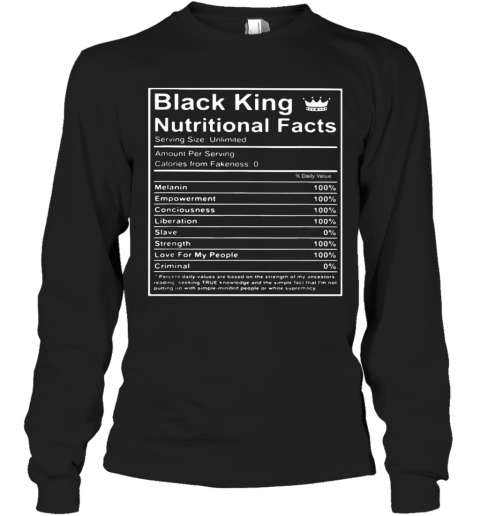 Black King Nutritional Facts T-Shirt Long Sleeved T-shirt 