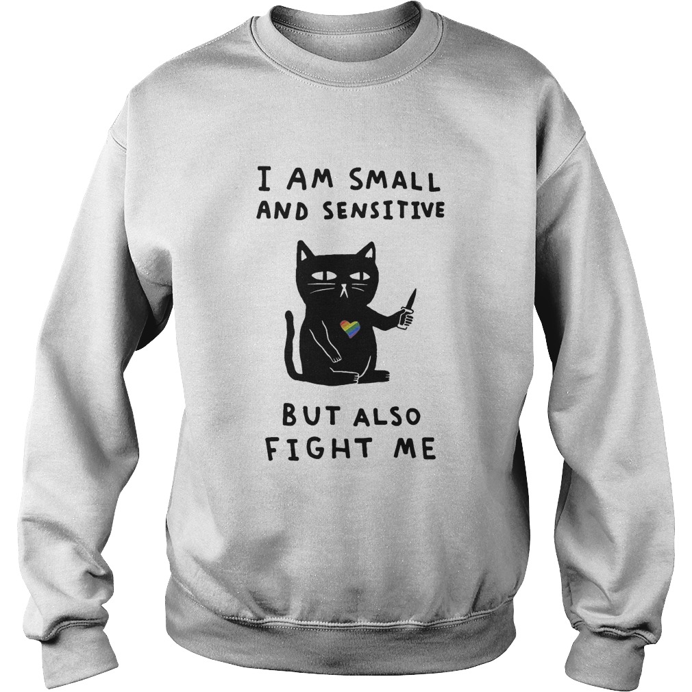 Black cat heart LGBT I am small and sensitive but also fight me Sweatshirt