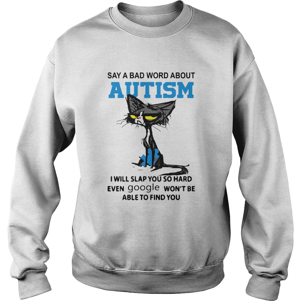 Cat Say A Bad Word About Autism I Will Slap You So Hard Even Google Wont Be Able To Find You Sweatshirt