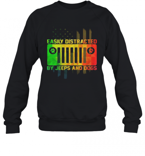Easily Distracted By Jeeps And Dogs Paw T-Shirt Unisex Sweatshirt