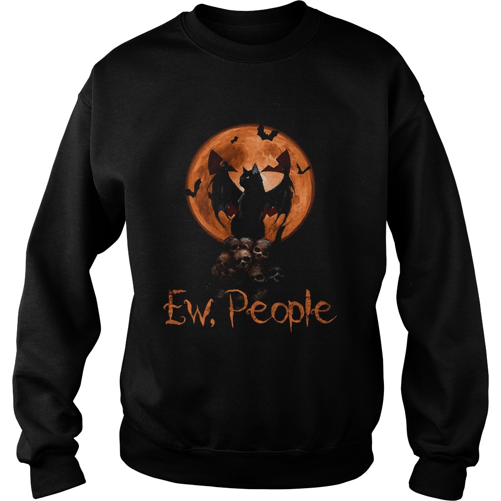 Ew People Black Cat Bats Moon Skull Halloween Sweatshirt