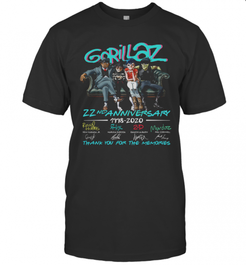 Gorillaz 22Nd Anniversary 1998 2020 Thank You For The Memories Signatures T-Shirt