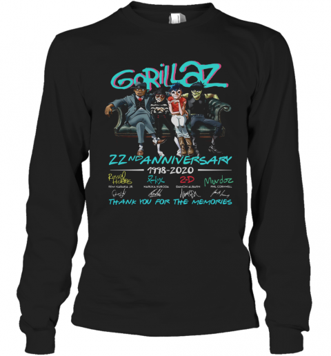 Gorillaz 22Nd Anniversary 1998 2020 Thank You For The Memories Signatures T-Shirt Long Sleeved T-shirt 