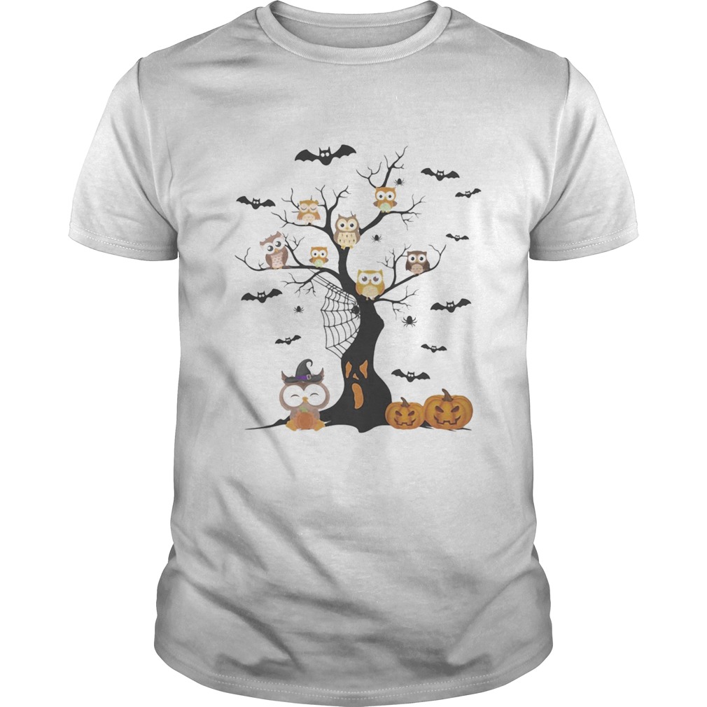 Halloween tree owls witch pumpkin shirt