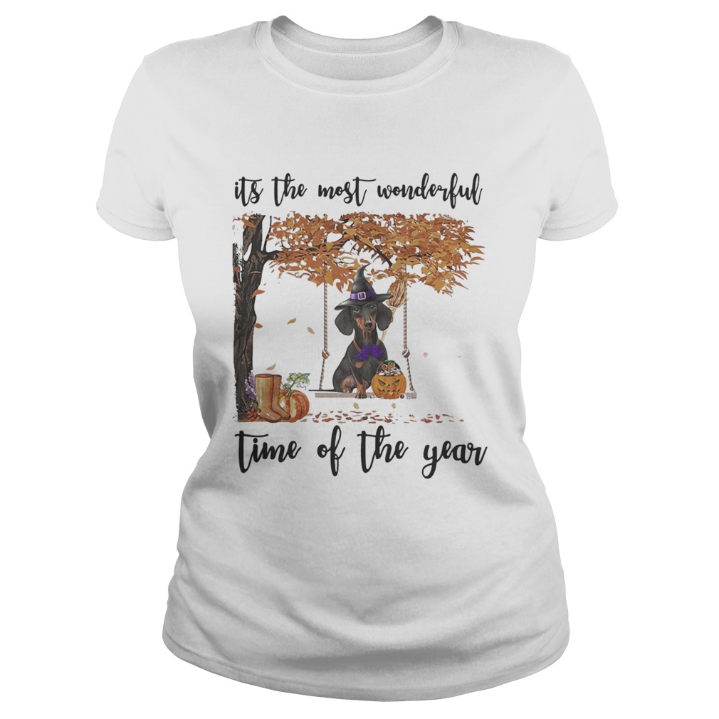 Halloween witch dachshund its the most wonderful time of the year leaves tree Classic Ladies