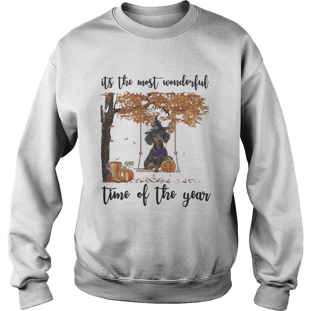 Halloween witch dachshund its the most wonderful time of the year leaves tree Sweatshirt