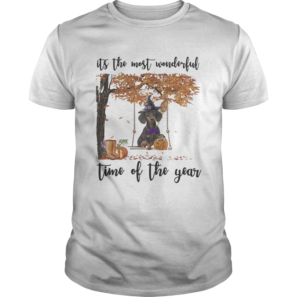 Halloween witch dachshund its the most wonderful time of the year leaves tree shirt