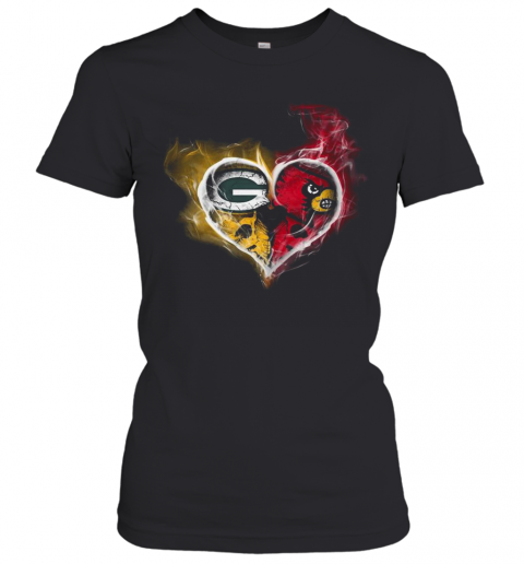 Heart Green Bay Packers And Louisville Cardinals T-Shirt Classic Women's T-shirt