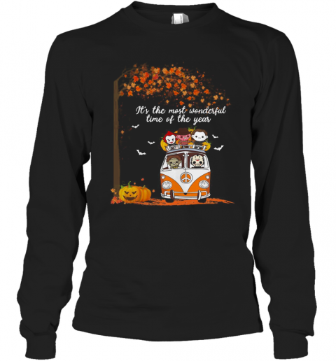 Hippie Car Horror Characters Chibi It'S The Most Wonderful Time Of The Year Halloween T-Shirt Long Sleeved T-shirt 