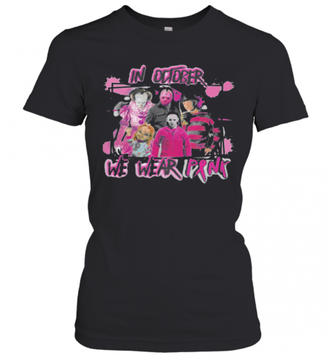 Horror Breast Cancer In October We Wear Pink Halloween T-Shirt Classic Women's T-shirt